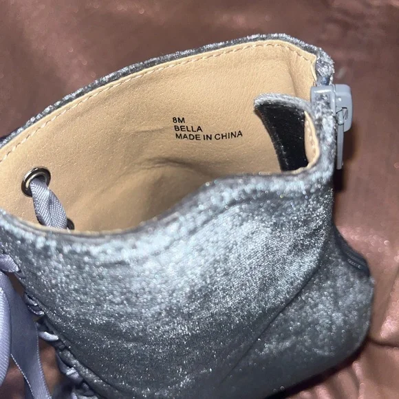 Velvet gray/silver/pewter with a Gray satin ribbon lace up high pump booty. - Picture 9 of 14